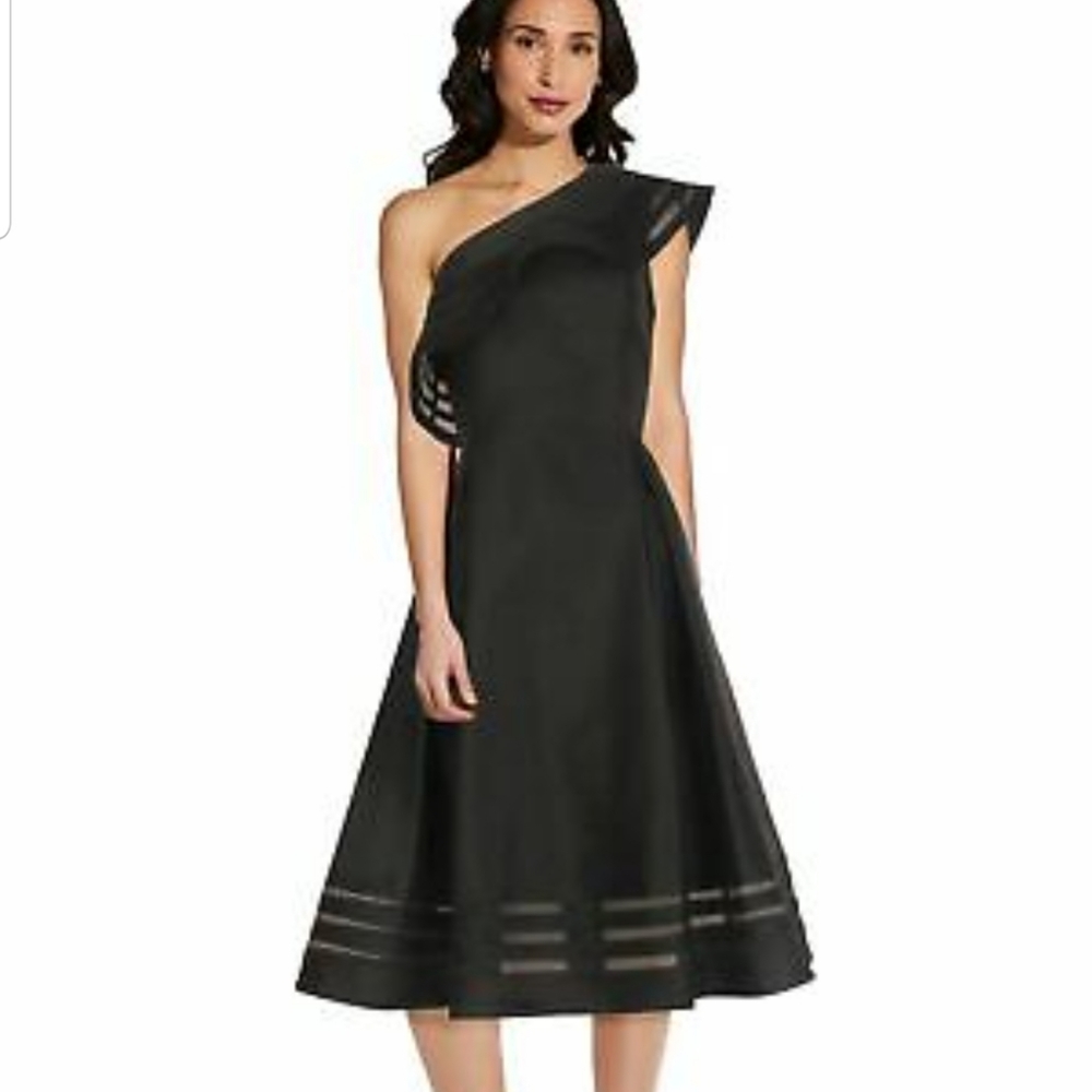 Adrianna Papell Mikado Organza Brocade Midi Dress, Black size 14